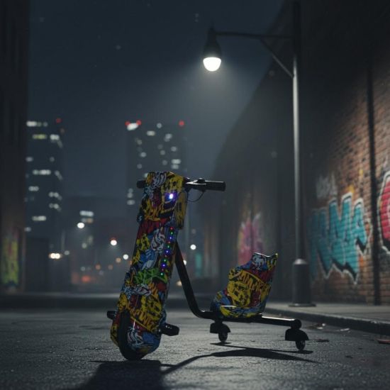 صورة سكوتر درفت إلكتروني بلوتوث – تصميم جرافيتي أزرق